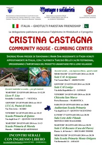 Locandina del ciclo di incontri sul progetto Cristina Castagna Community House- Climbing Center, gennaio 2014.